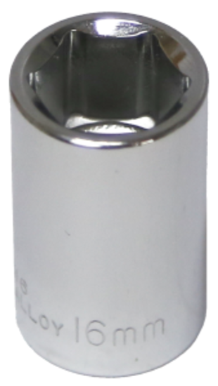 16mm x 1/2" Drive Standard Socket (6 Point) T&E Tools 54216