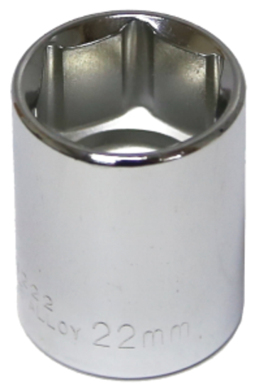 22mm x 1/2" Drive Standard Socket (6 Point) T&E Tools 54222