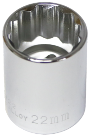 22mm x 1/2" Drive Standard Socket (12 Point) T&E Tools 54322