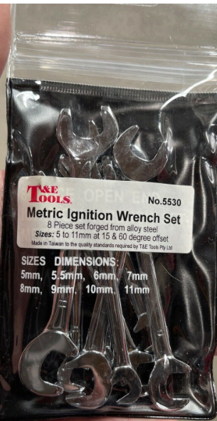 8 Piece Metric Ignition Wrench Set T&E Tools 5530