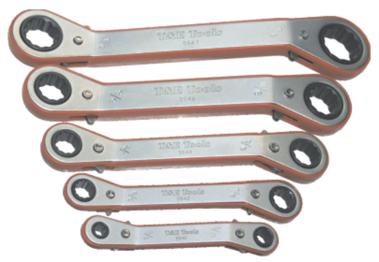 5 Piece SAE Offset Ratchet Ring Set (12 Point) T&E Tools 5572