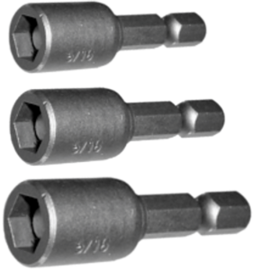 3 Piece 1/4" Hex Magnetic Nut Setters (Short Series) T&E Tools 5790