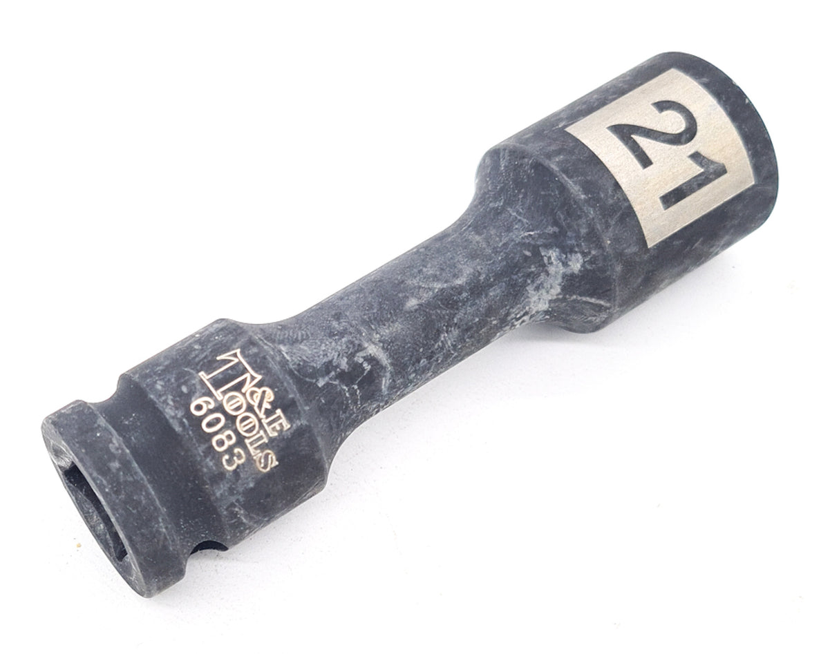Impact Wheel Socket 21mm x 1/2"Dr. 6Pt. Deep 100mm Long T&E Tools 6083