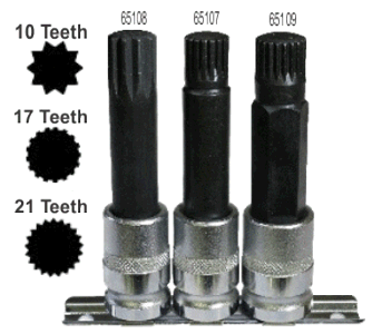 3 Piece BMW Rim Lock Sockets 21T/17T/10T T&E Tools 65110