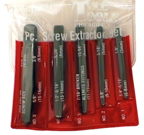 5 Piece Square Type Screw Extractor Set T&E Tools 8950