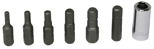 7 Piece SAE In-Hex Insert Bits (1/4" Hex Short) T&E Tools 91107