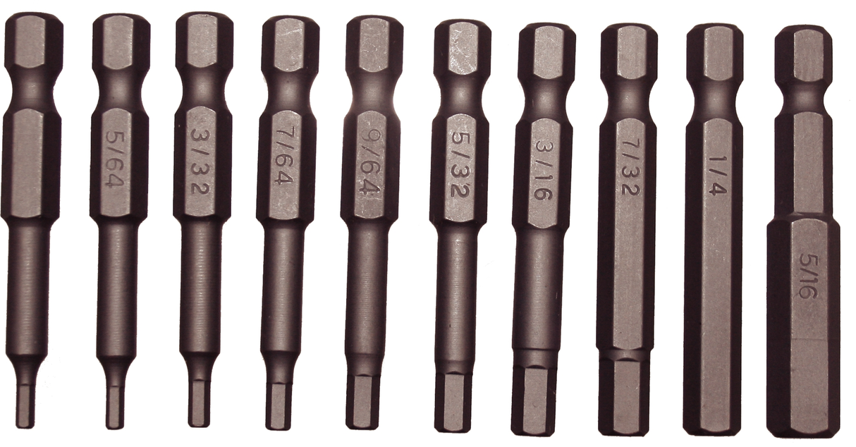 11 Piece SAE Tamper In-Hex Power Bits (1/4" Hex Long) T&E Tools 91121