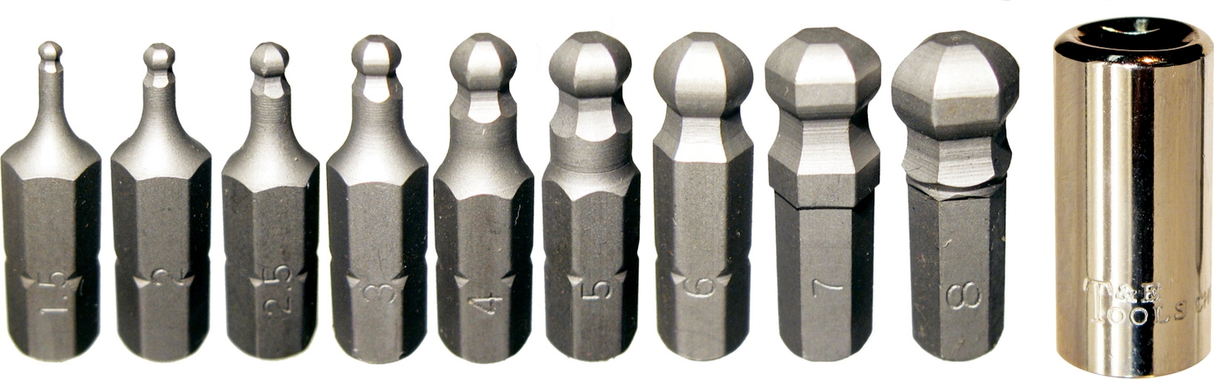 10 Piece Metric Ball-End In-Hex Insert Bits T&E Tools 91127