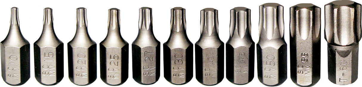 12Pc Torx-r Insert Bits (10mm Hex) T10-T60 32mm Long T&E Tools 91145