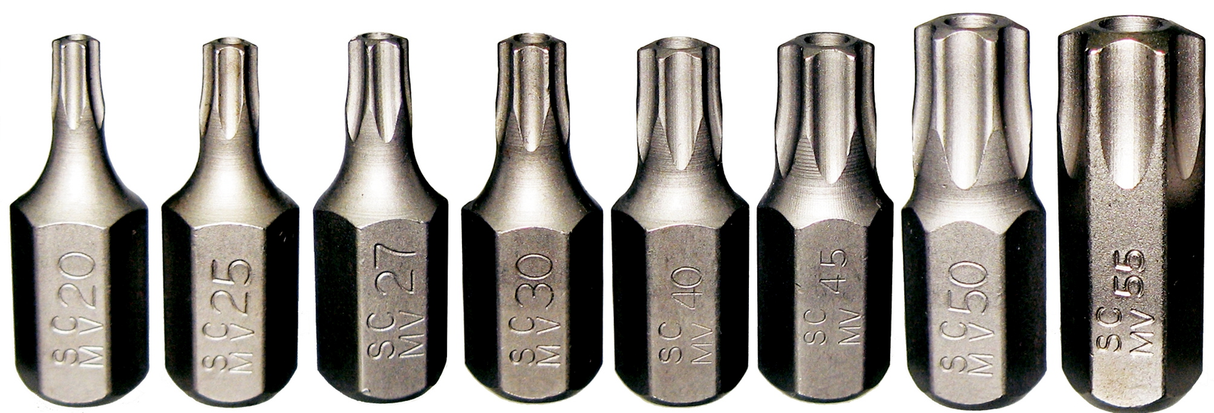 9Pc 5Pt. TamperTorx-Plus Bits (10mm Hex) T20-T55 30mm Long T&E Tools 91152