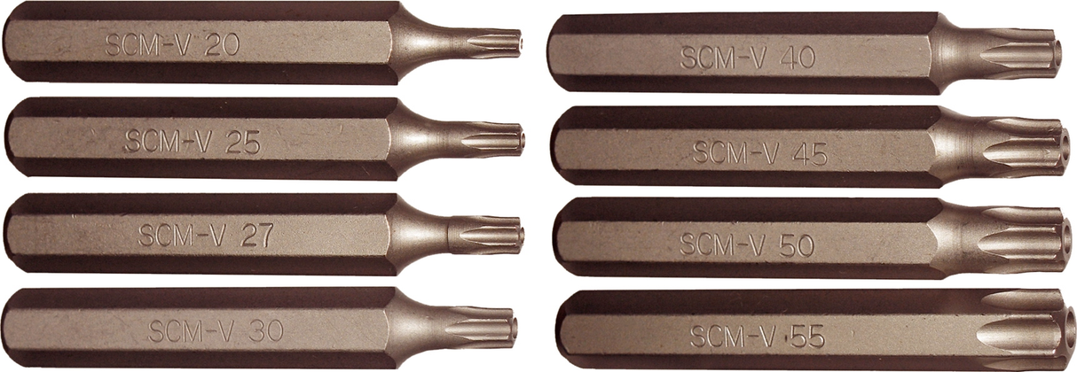 9Pc 5Pt. TamperTorx-Plus Bits (10mm Hex) T20-T55 75mm Long T&E Tools 91153