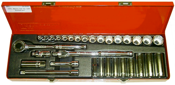 T&E Tools 31 Piece 3/8" Drive Metric Socket Set (12 Point) 93330