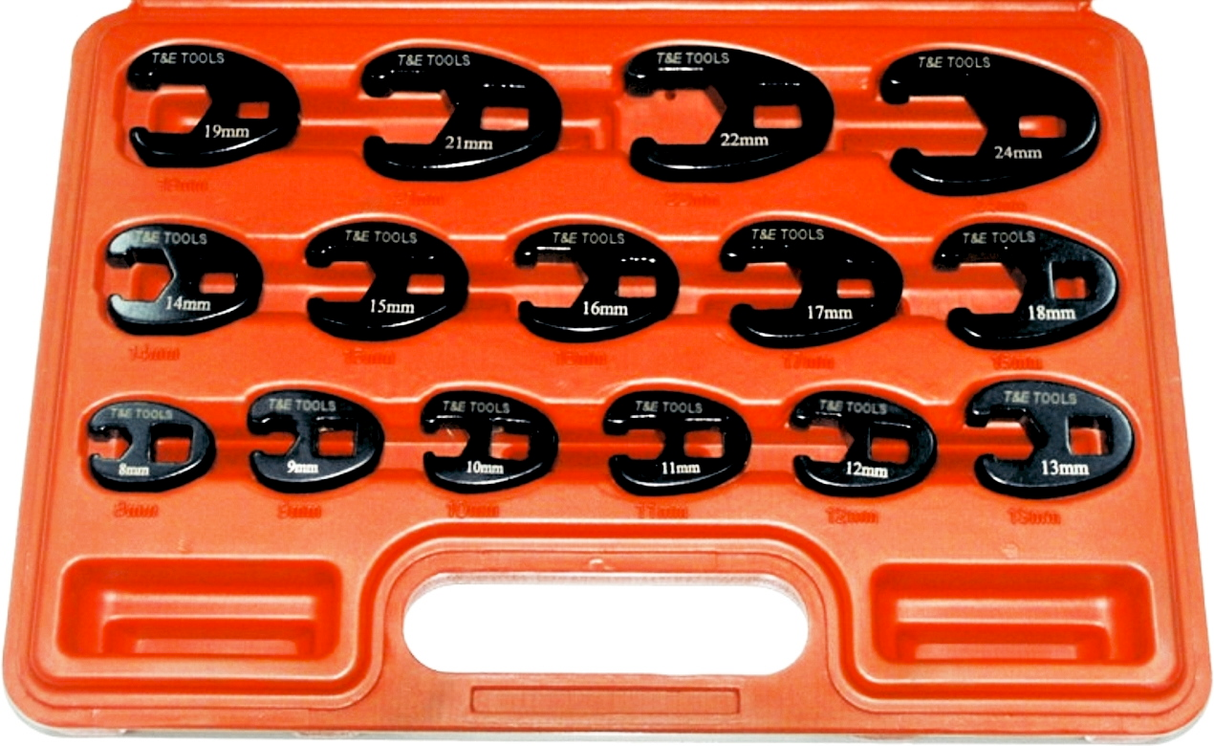 Metric Flare Nut Crowsfoot Wrenches 15 Piece Set T&E Tools 93915