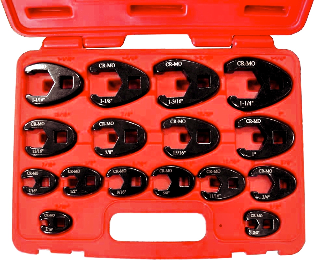 Drive Flare Nut Crowsfoot Wrench SAE 3/8" & 1/2"16 Piece Set T&E Tools 93916
