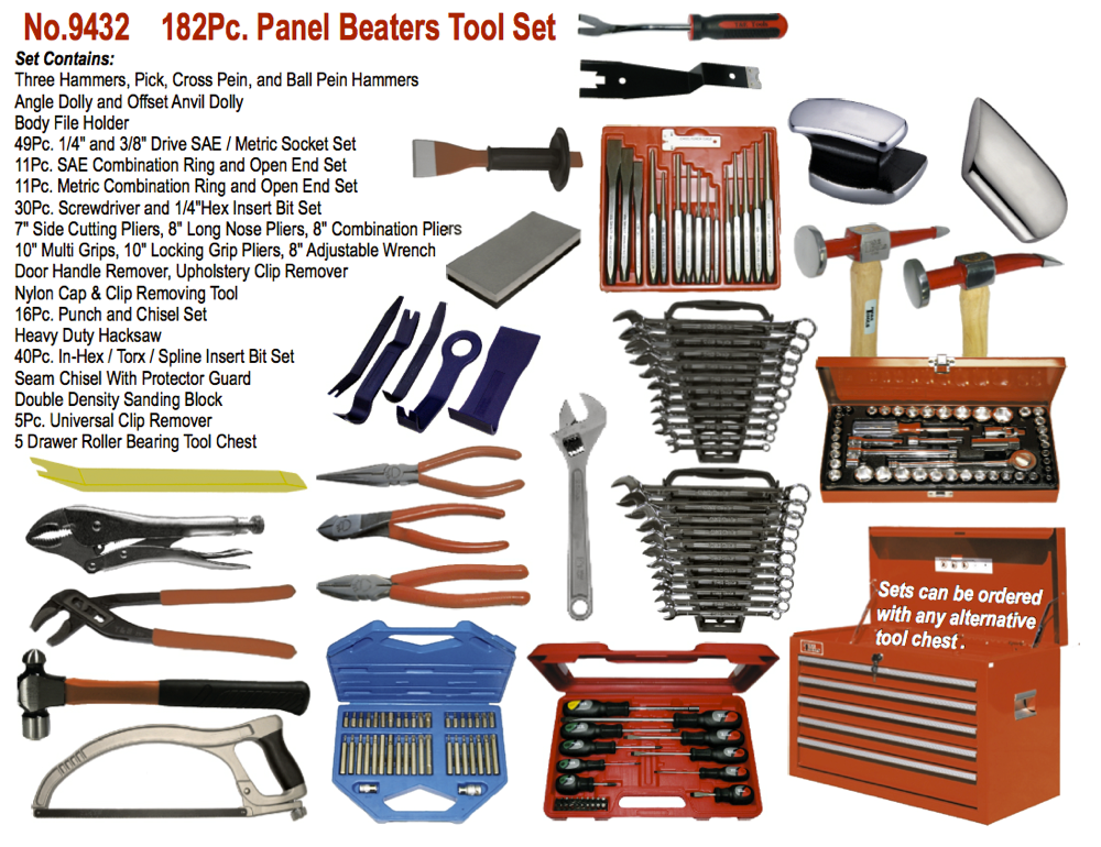 182Pc. Panel Beaters Tool Set T&E Tools 9432