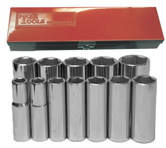12 Piece 1/2" Drive SAE Deep 6 Point Sockets T&E Tools 94412