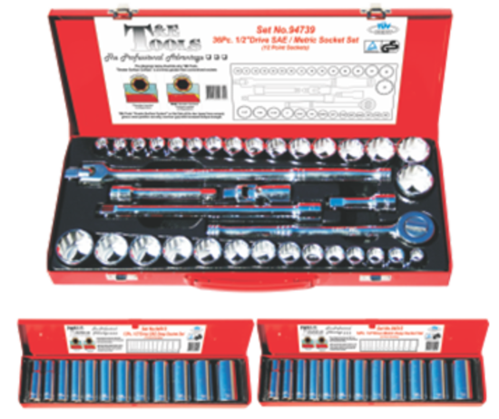 60 Piece 1/2" Drive Master Socket Sets (12 Point) T&E Tools 94767