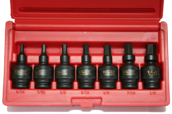 7Pc. 3/8"Dr. Universal In-Hex Impact Sockets Set 3/16" - 1/2" T&E Tools 97388