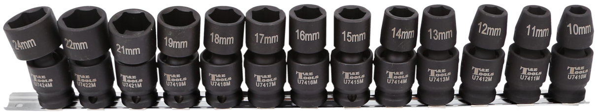 Metric Universal Impact Socket 13Pc. 1/2"Drive Set T&E Tools 97491
