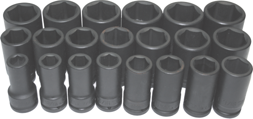 22 Piece 1" Drive SAE Deep Impact Sockets T&E Tools 97622L