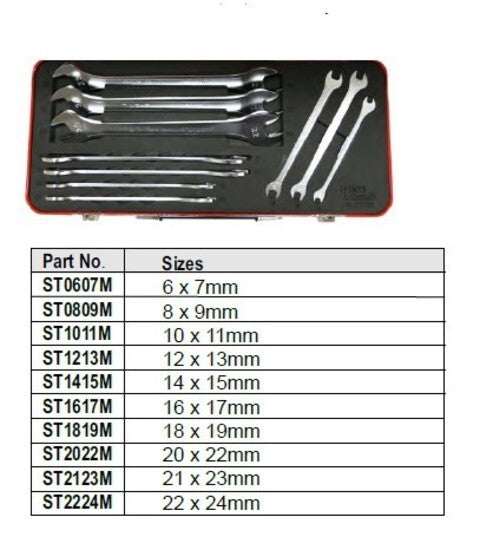 T&E Tools Metric Super Thin Open End Wrenches 10Piece. 6 to 24mm 99310