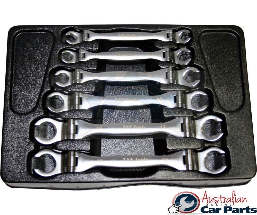 6 Piece SAE 6 & 12 Point Flex Head Flare Nut Wrench Set T&E Tools CM520A