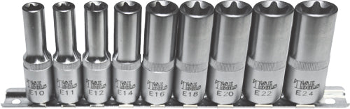 9Pc. 1/2"Dr. Deep Torx E Sockets E10 - E24 77mm Long T&E Tools E0604