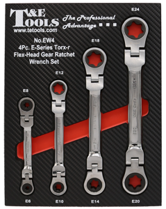 Flex-Head Gear Ratchet Wrench Set 4 E-Series Torx-r T&E Tools TE-EW4