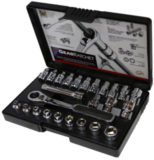 25 Piece 13mm Hollow Drive SAE & Metric Gear-Ratchet Socket Set T&E Tools GR13300