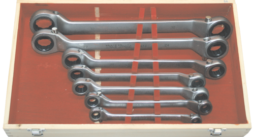 Offset Ratchet Ring Spanner Wrench Set Metric Heavy-Duty 7 Piece T&E Tools GW7S