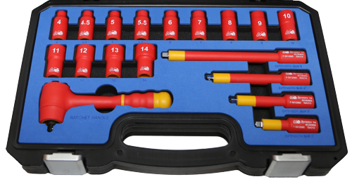 Metric 1/4"Drive VDE Insulated Socket Set 18 Piece T&E Tools IS218