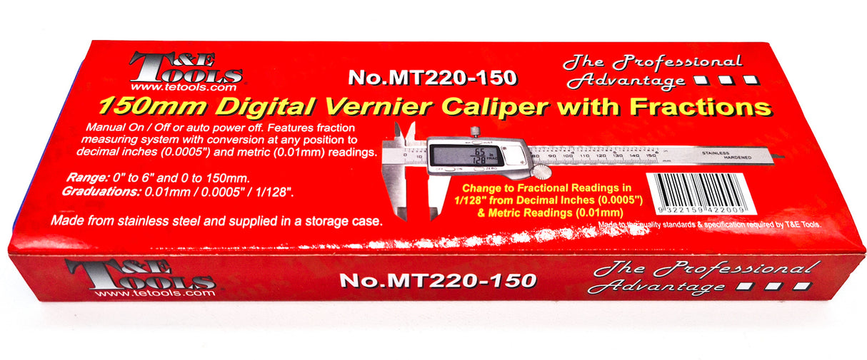 Vernier Caliper With Fractions (150mm) T&E Tools MT220-150