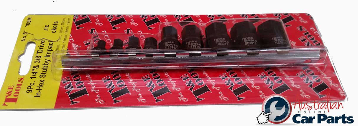 9Pc. 1/4"Dr. Stubby In-Hex Metric Impact Sockets 2.5 - 10mm T&E Tools S79209M