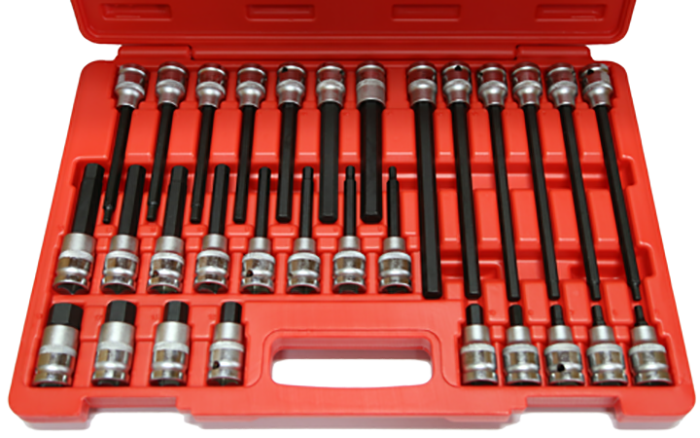 30Pc. 1/2"Dr. Metric In-Hex Bit Socket Set 55, 100, 140, 200mm T&E Tools T3001