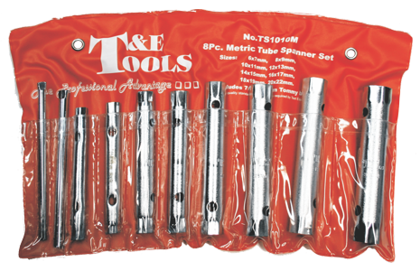 8 Piece Metric Tube Spanner Set T&E Tools TS1010M