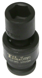 15mm x 1/2" Drive 6 Point Impact Universal Socket (Metric) T&E Tools U7415M