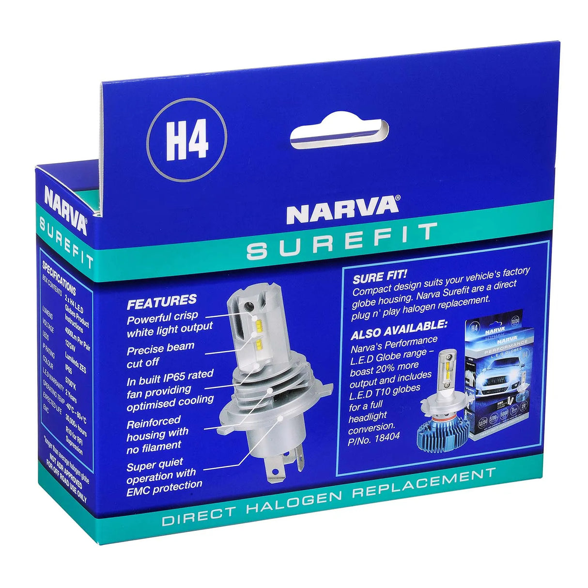 H4 Surefit Led Globes (2) Narva 18424NARVA