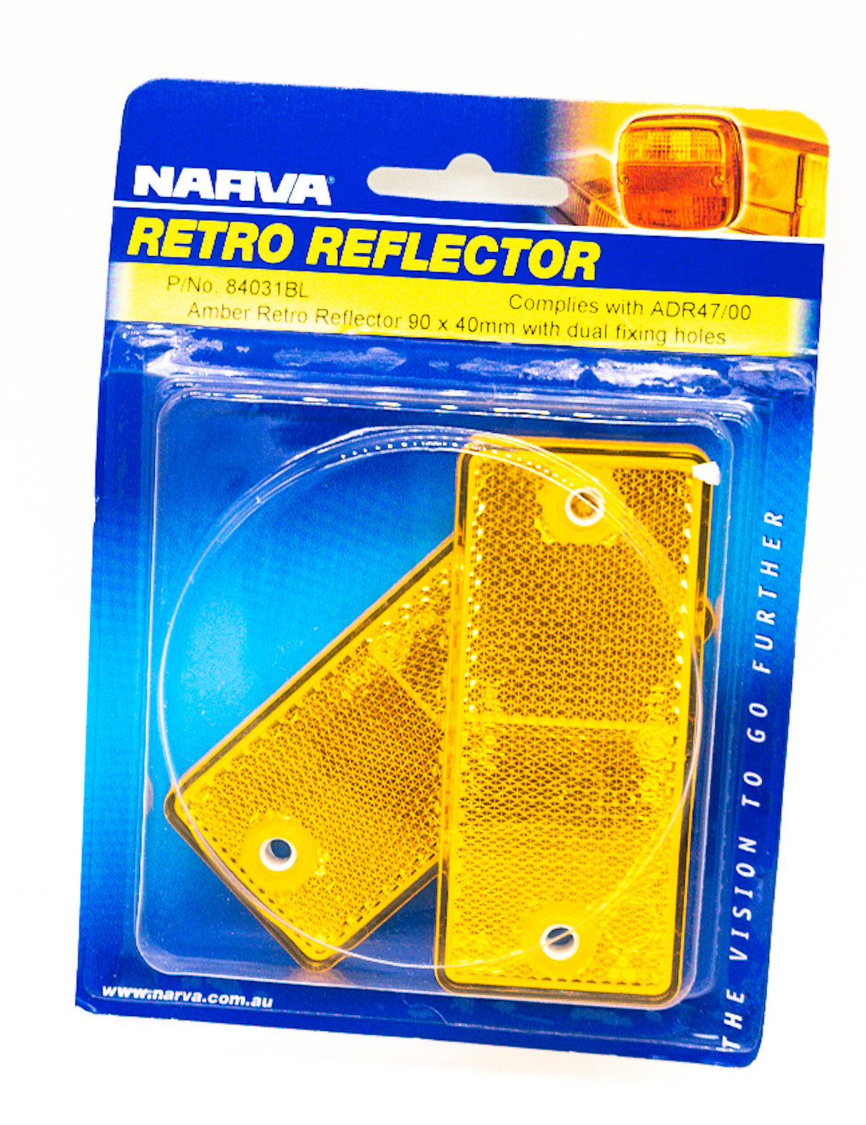Amber Retro Reflector with Dual Fixing Holes 90mm x 40mm Narva 84031BL