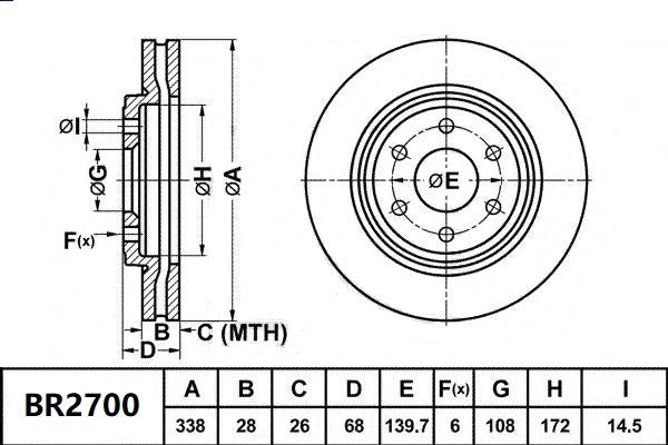 Brake Rotor Front  Ultimate Slotted & Dimpled Bendix BR2700-ULT4WD for Toyota Hilux GGN25 Ute 4WD 4.0LTP 1GR FE