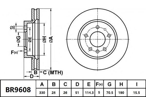 Brake Rotor Rear  Ultimate Slotted & Dimpled Bendix BR9608-ULT for Ford Performance Vehicles Falcon BA Ute 5.4 PURSUIT 5.4LTP Boss 290