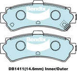 Brake Disc Pad Set Front Bendix DB1411 GCT For NISSAN 200SX S14 2.0i 16V
