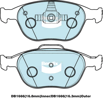 Brake Disc Pad Set  Bendix DB1666 GCT For FORD FIESTA WP WQ 2L