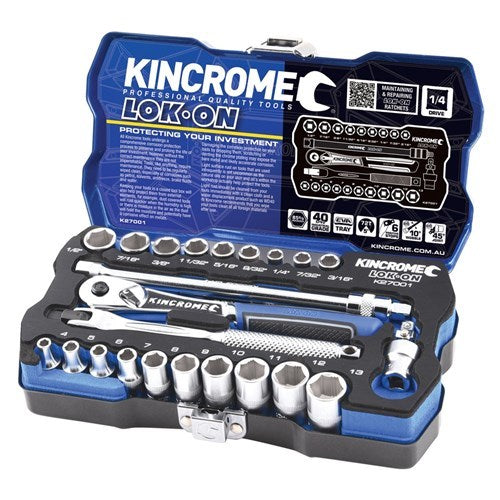 Kincrome  LOK-ON Socket Set 24 Piece 1/4" Drive K27001