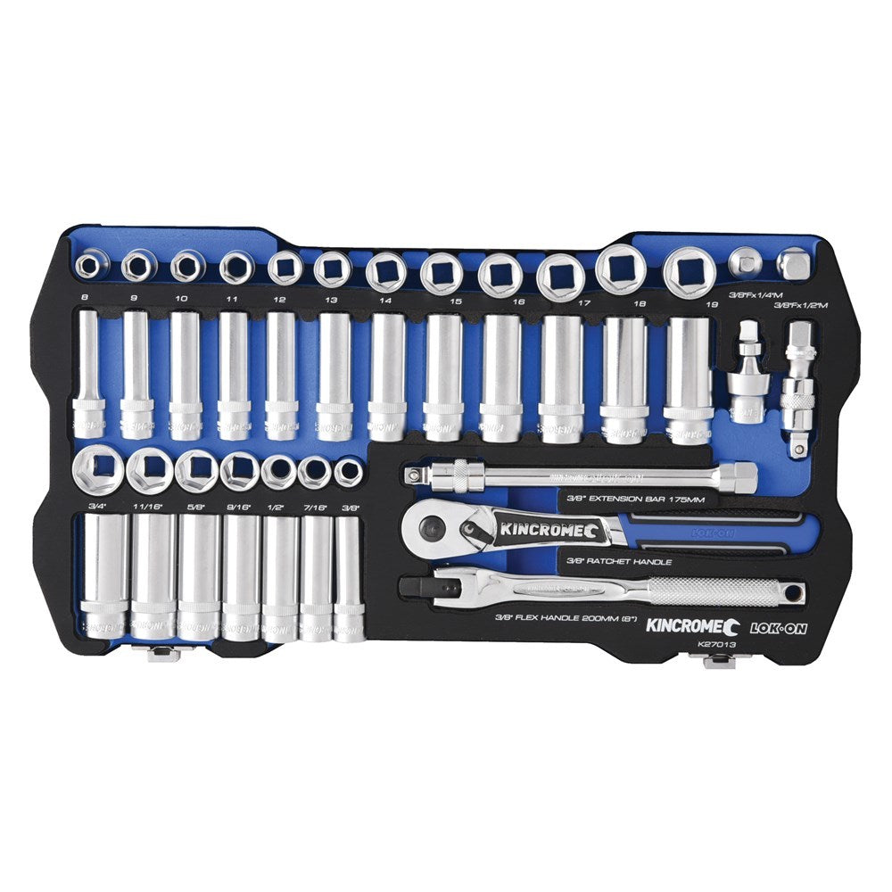 KINCROME LOK-ON Socket Set 45 Piece 3/8" Drive - Metric & Imperial K27013