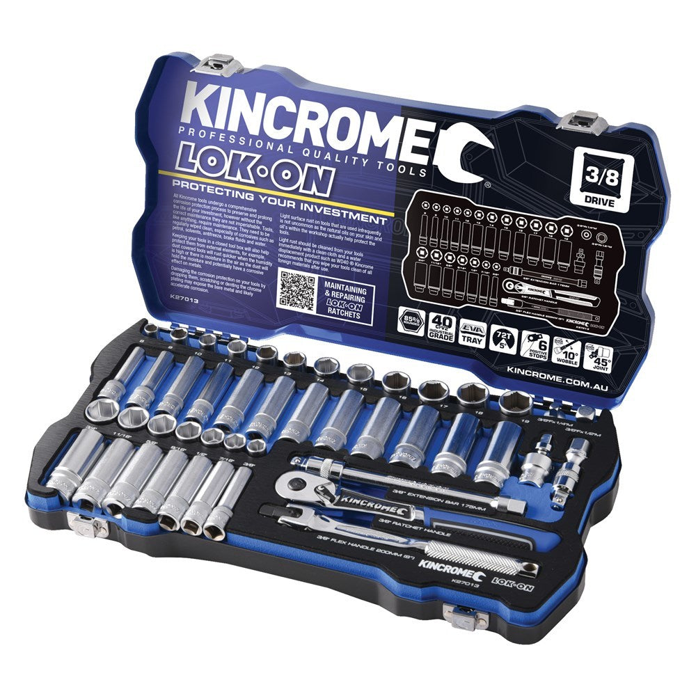 KINCROME LOK-ON Socket Set 45 Piece 3/8" Drive - Metric & Imperial K27013