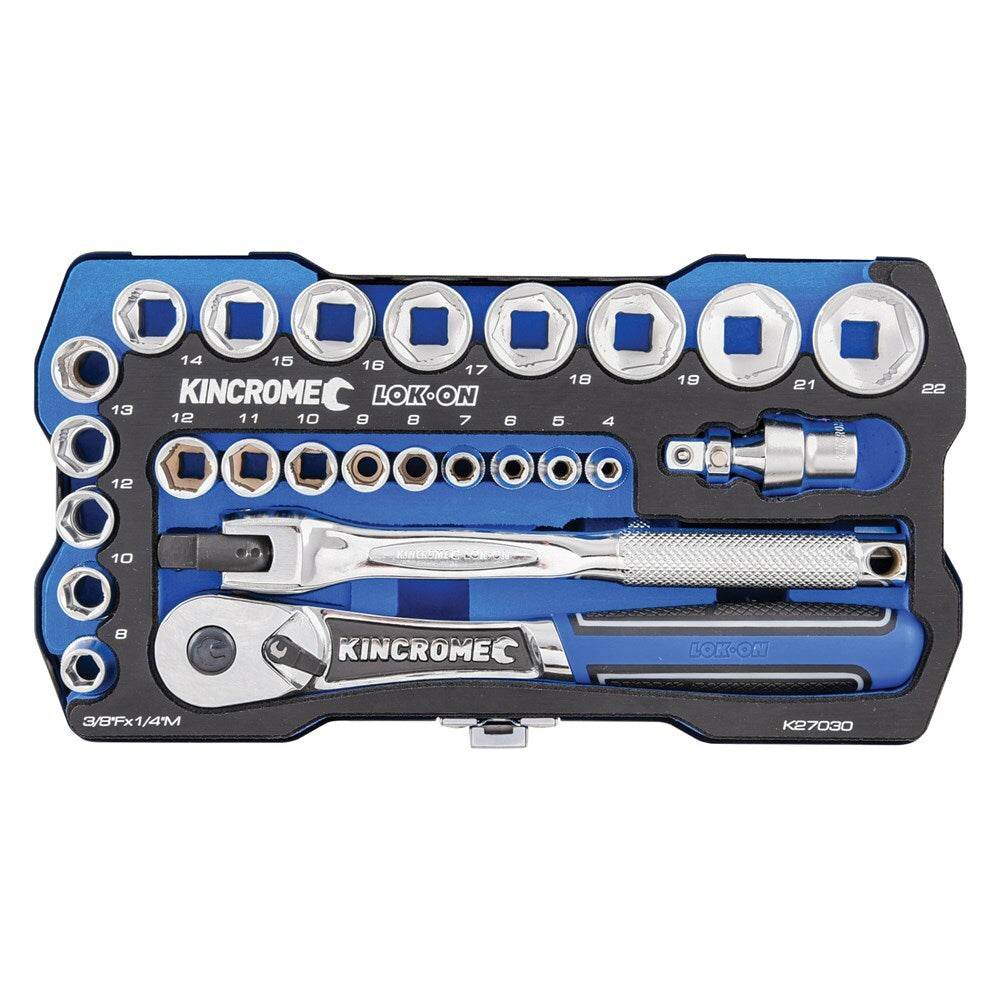 KINCROME LOK-ON Socket Set 26 Piece 1/4 & 3/8 Drive - Metric K27030