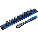 KINCROME LOK-ON Socket Set Twist-Lock Rail 11 Piece 1/4 Drive - Metric  K27040