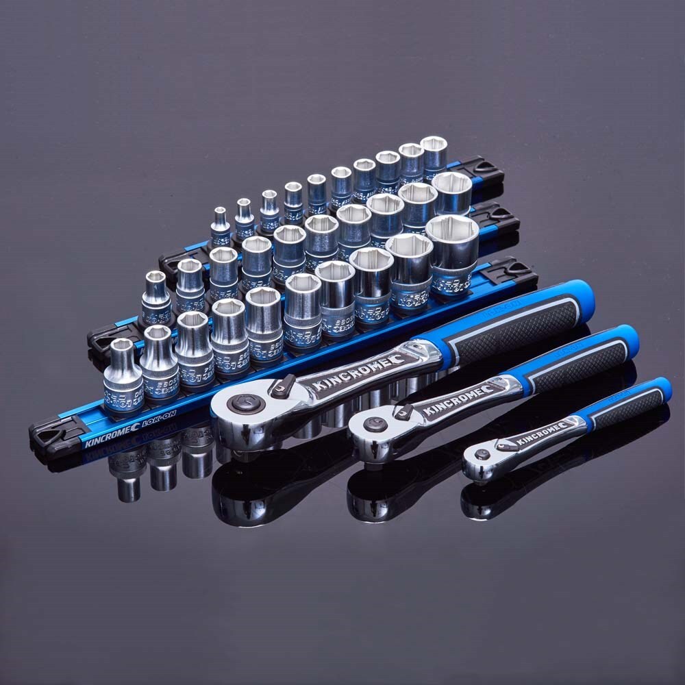 KINCROME LOK-ON Socket Set Twist-Lock Rail 11 Piece 1/2 Drive - Metric K27044