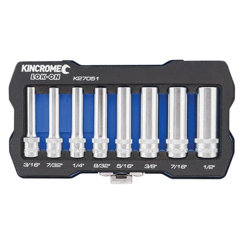 KINCROME LOK-ON Socket Set 8 Piece 1/4 Drive -Imperial K27051