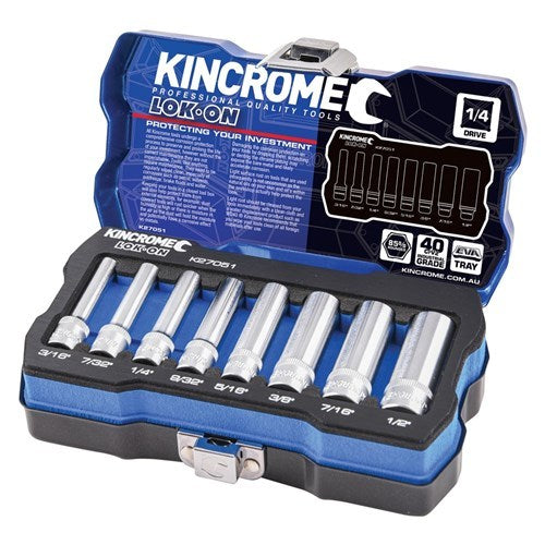 KINCROME LOK-ON Socket Set 8 Piece 1/4 Drive -Imperial K27051